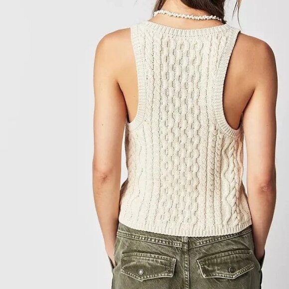 Free People Sweater Tank High Tide Cable Knit Tea Sz Small Boho Coastal Cowgirl - Picture 4 of 9